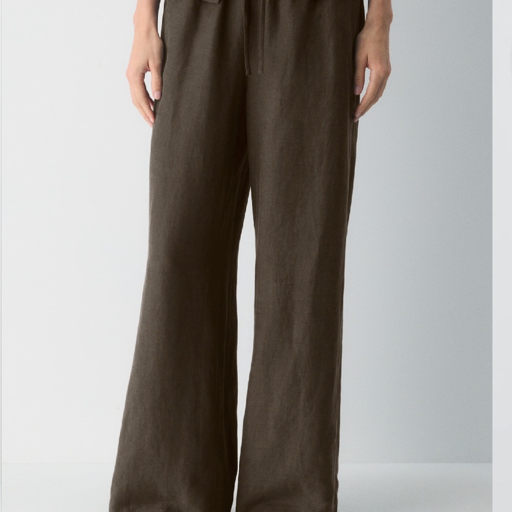 Aritzia Wide Leg Linen Pants in Brown
